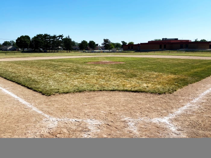 View of Beyer Stadium from behind home plate.